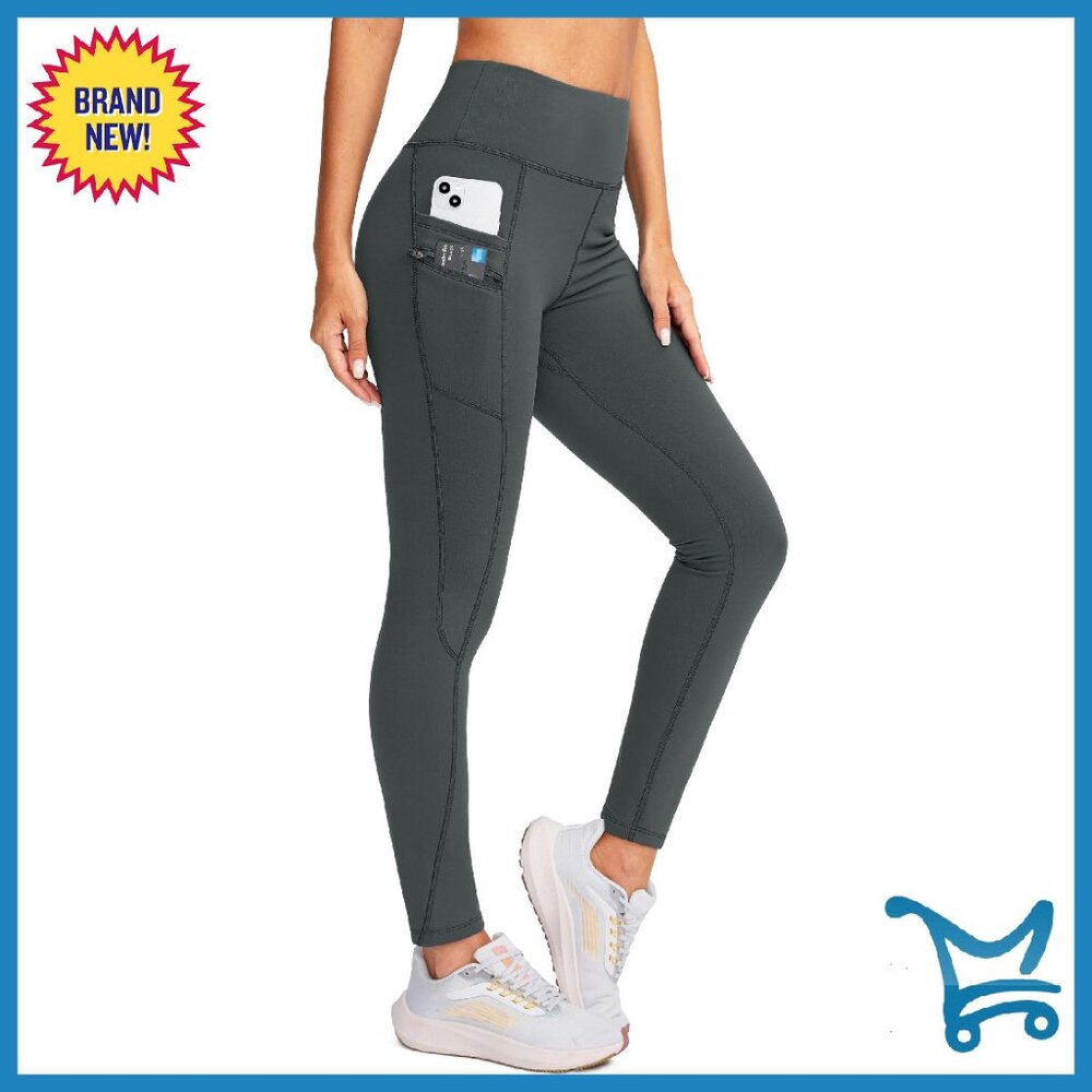Fleece Lined Winter Leggings With Pockets High Waisted Thermal Pants
